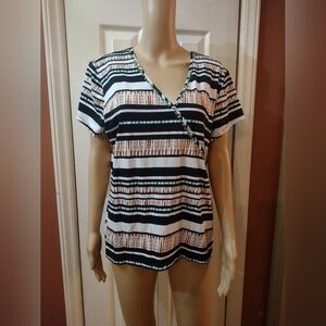 Ruby Rd women's size XL striped beaded blouse shirt top